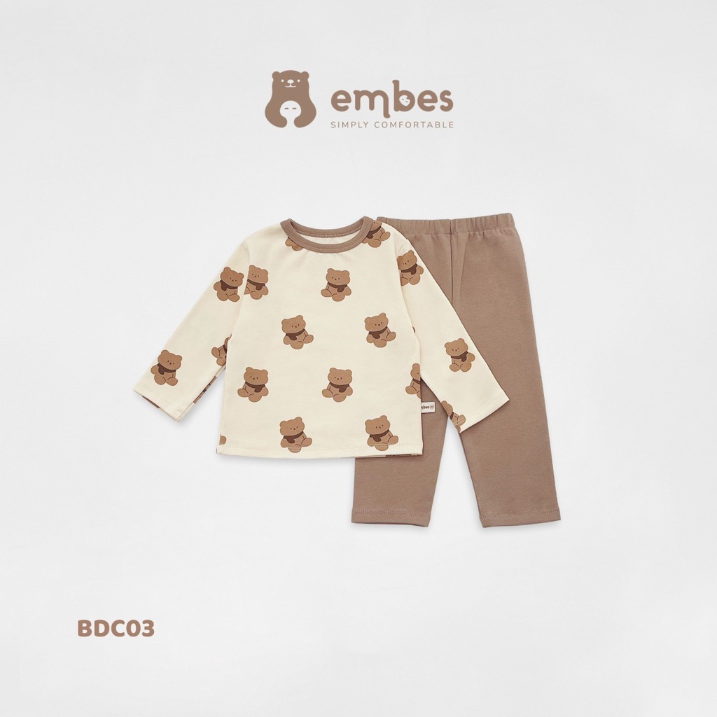 Bộ Embes dài tay cotton cho bé trai bé gái