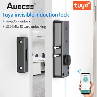 Aubess không khoan thông minh tuya ứng dụng bluetooth trong nhà khóa vô hình cho cửa gỗ điện tử 13.56 thẻ ic khóa hỗ trợ cổng wifi