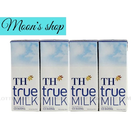 Sữa Tươi Tiệt Trùng TH True Milk Có Đường/ Ít đường Lốc 4 Hộp 180ml