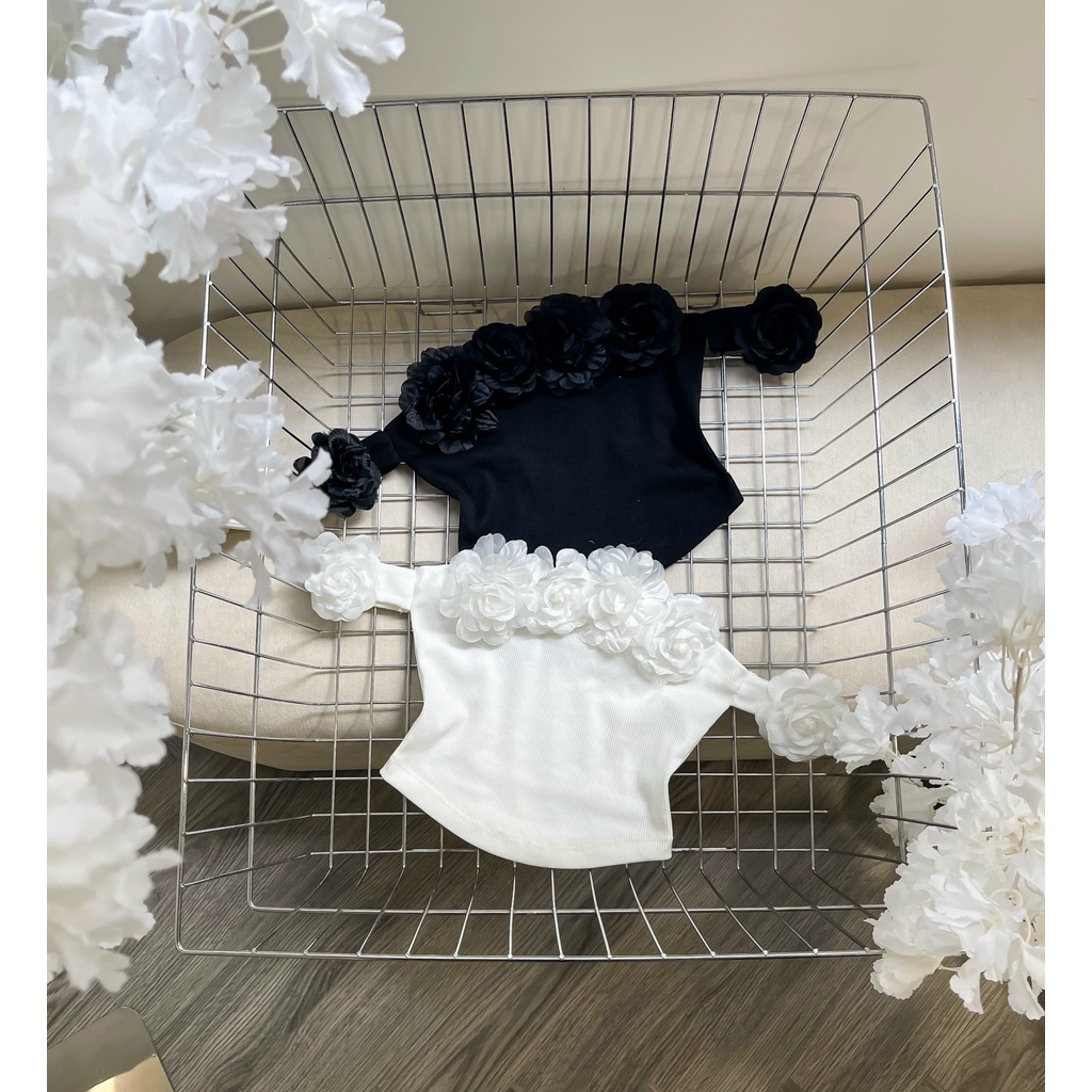 ÁO BẸT VAI ĐÍNH BÔNG - OB05168