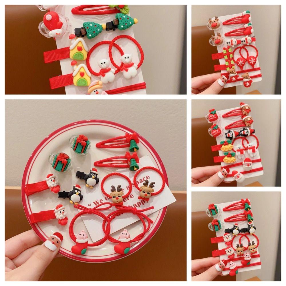 Set Kẹp Tóc / Dây Cột Tóc Trang Trí Giáng Sinh Hình Tuần Lộc / Ông Già Noel Hoạt Hình