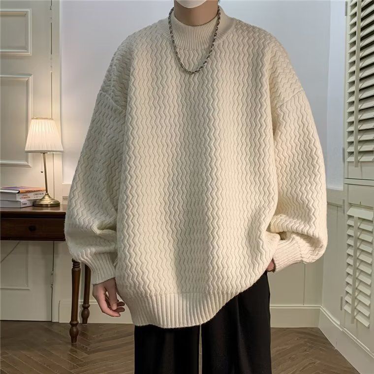Áo sweater Dệt Kim Cổ Tròn Dáng Rộng Màu Sắc Đơn Giản Thời Trang Thu Đông 2023 Cho Nam Giới