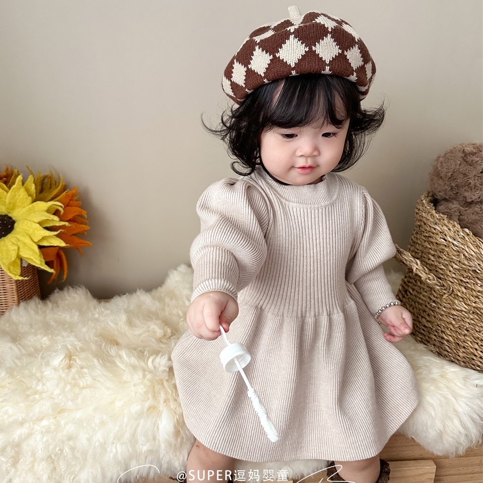 Đầm Len Dệt Kim Dài Tay Thời Trang Mùa Thu Đông Dành Cho Bé Gái 1-3 Tuổi