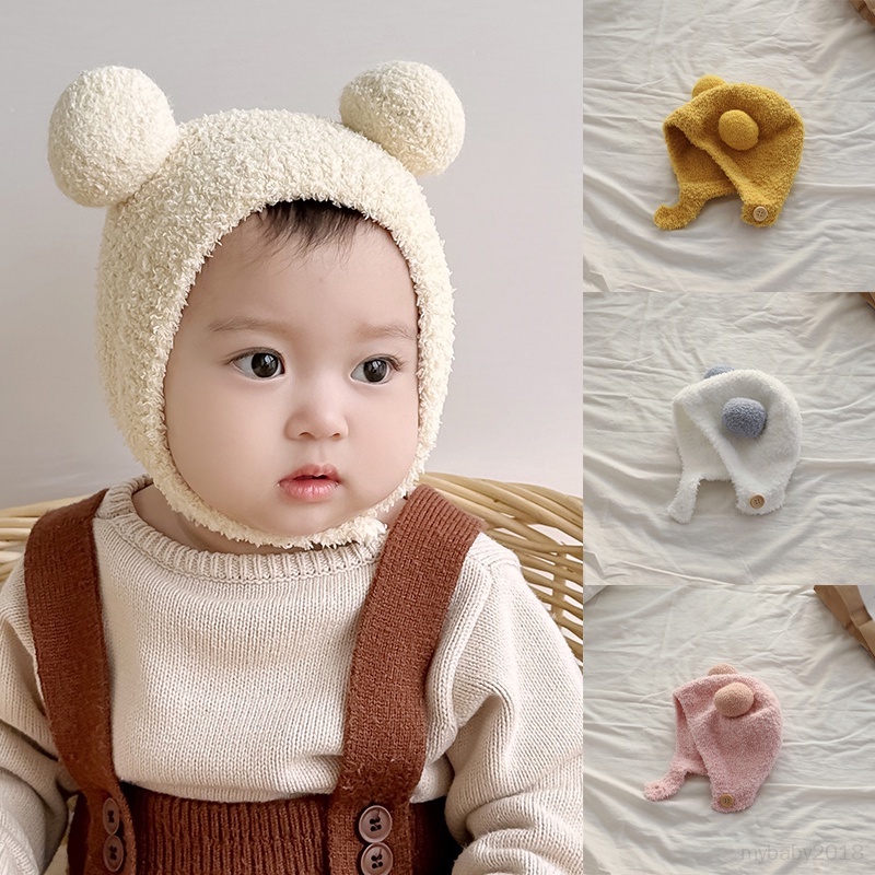 Mũ Trùm Đầu Bảo Vệ Tai Chống Gió Bằng Vải Lông Cừu Có Quả Bông Nhỏ Dành Cho Bé Gái