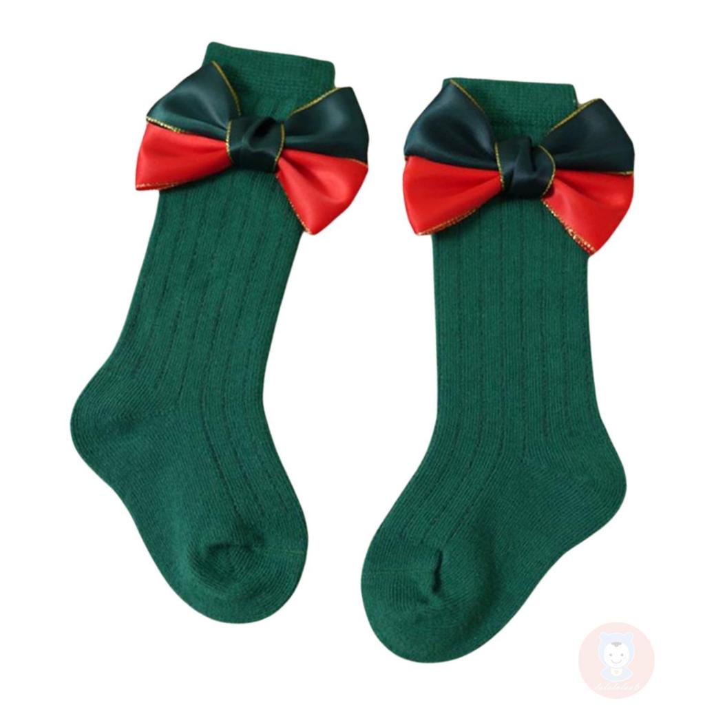 Laa6- Tất Dài Mềm Mại Trang Trí Nơ Giáng Sinh Ngọt Ngào Dễ Thương Cho Bé Gái