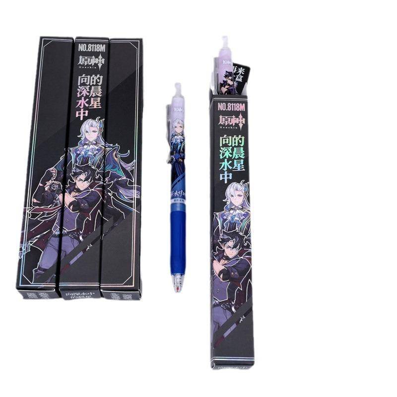 Mới 1 Hộp Bút Mực Đen Ngòi 0.5mm In Hình Hoạt Họa game genshin furina aether albedo charlotte