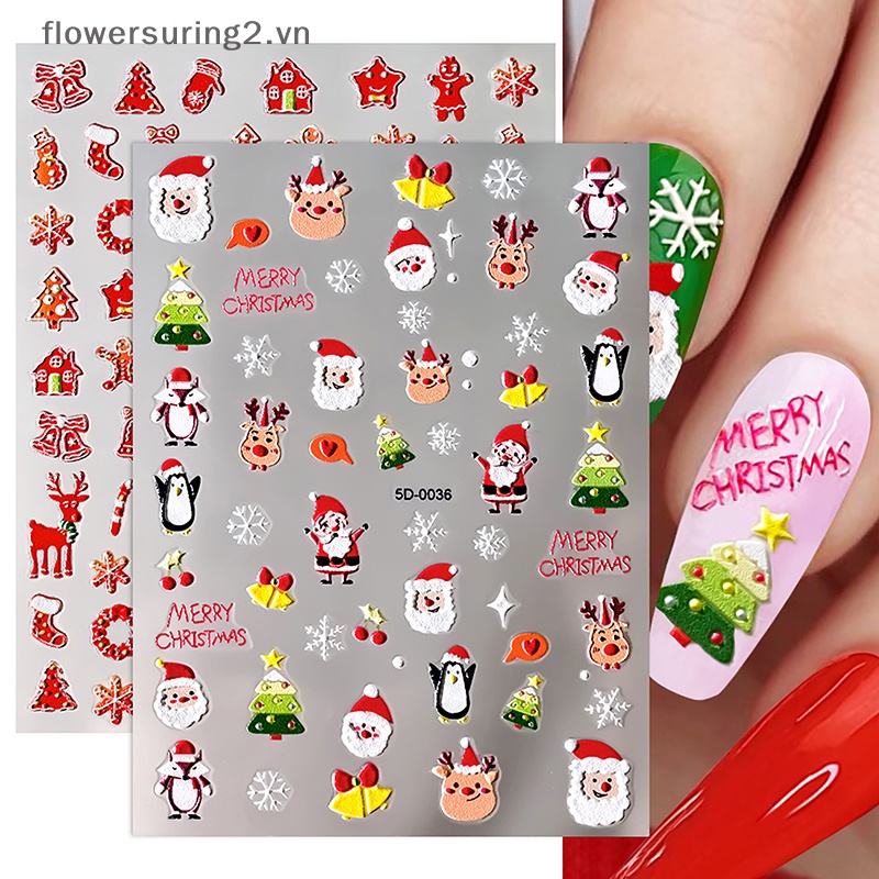 1 Miếng Dán Trang Trí Móng Tay 3d In Hoạt Hình Ông Già Noel Tuần Lộc Dễ Thương