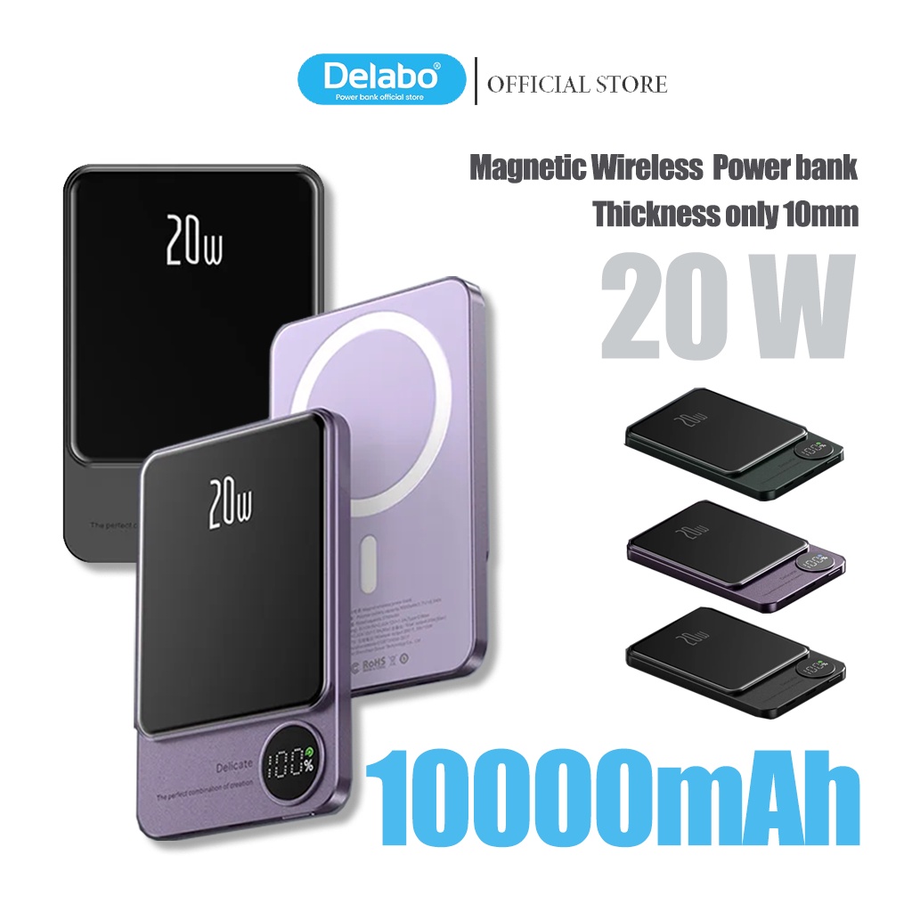 Original PD 20W Pin Sạc Dự Phòng Không Dây Delabo 10000mAh Từ Tính Cho iphone 15 14 13 12 pro max 5000mAh Power Bank