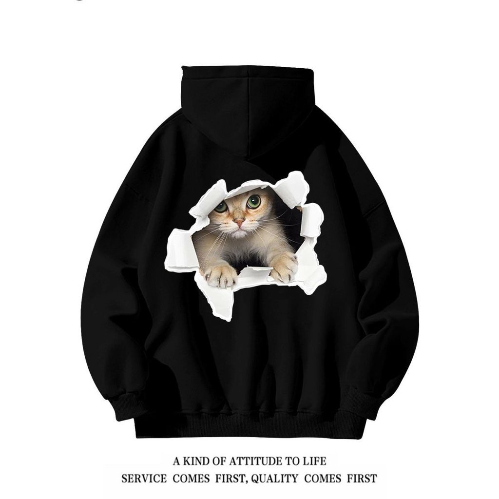 Áo Hoodie Tay Dài Dáng Rộng In Hình Mèo niche Phong Cách Mỹ Thời Trang Thu Đông Dành Cho Nam Nữ