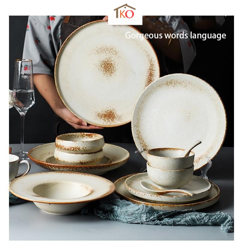 Đĩa phẳng gốm sứ ăn bít tết món Âu cao cấp 25cm và 20cm