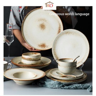 Đĩa phẳng gốm sứ ăn bít tết món Âu cao cấp 25cm và 20cm