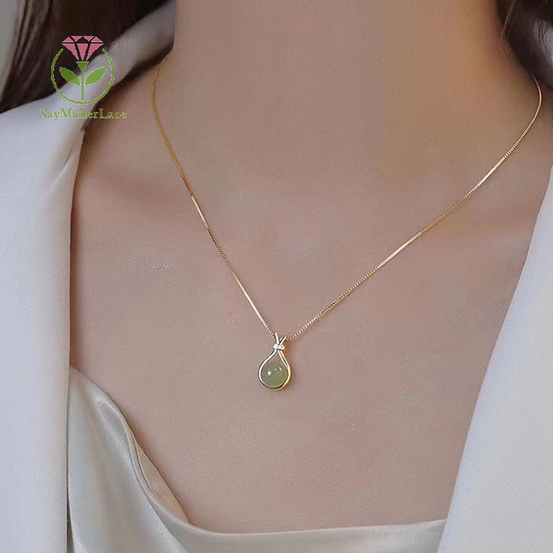 Vòng Cổ Ngọc Hetian Vàng 18K Kim Loại Không Mòn Thời Trang Nữ Phụ Kiện Trang Sức