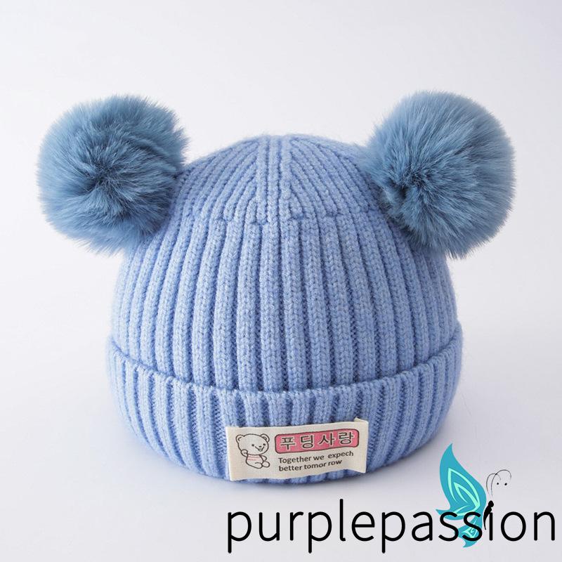 Mũ beanie Dệt Kim Màu Tím In Chữ bear Thời Trang Thu Đông Ấm Áp Cho Bé Trai Bé Gái