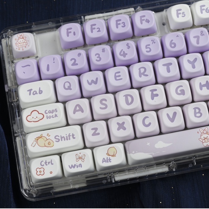 Gradient Purple Rabbit Keycaps MOA Profile Bộ 142 Nút Bàn Phím Cơ Màu Tím gradient Hình Thỏ Dễ Thương Dành Cho Nữ