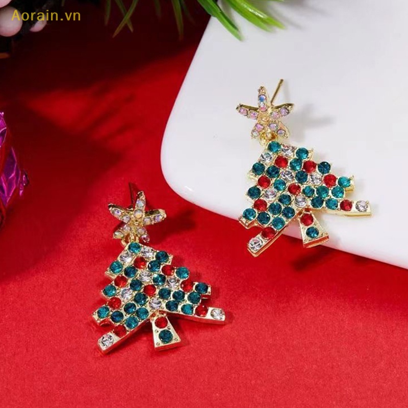 Khuyên Tai Dáng Thả Đính Đá zircon Pha Lê Hình Cây Thông Giáng Sinh Khí Chất Trang Sức Dự Tiệc
