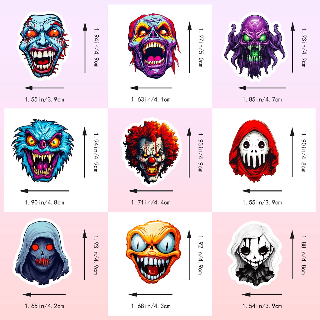 Bộ 50 Miếng Dán Trang Trí Mũ Bảo Hiểm / Bút Chì Họa Tiết Mặt Ma Kiểu halloween Cá Tính