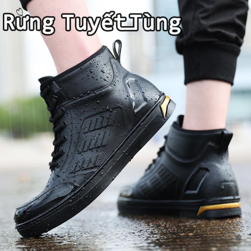 SHANMUSENLIN☘Giày Bốt Cao Su Đi Mưa Chống Trượt Không Thấm Nước Thời Trang Cho Nam