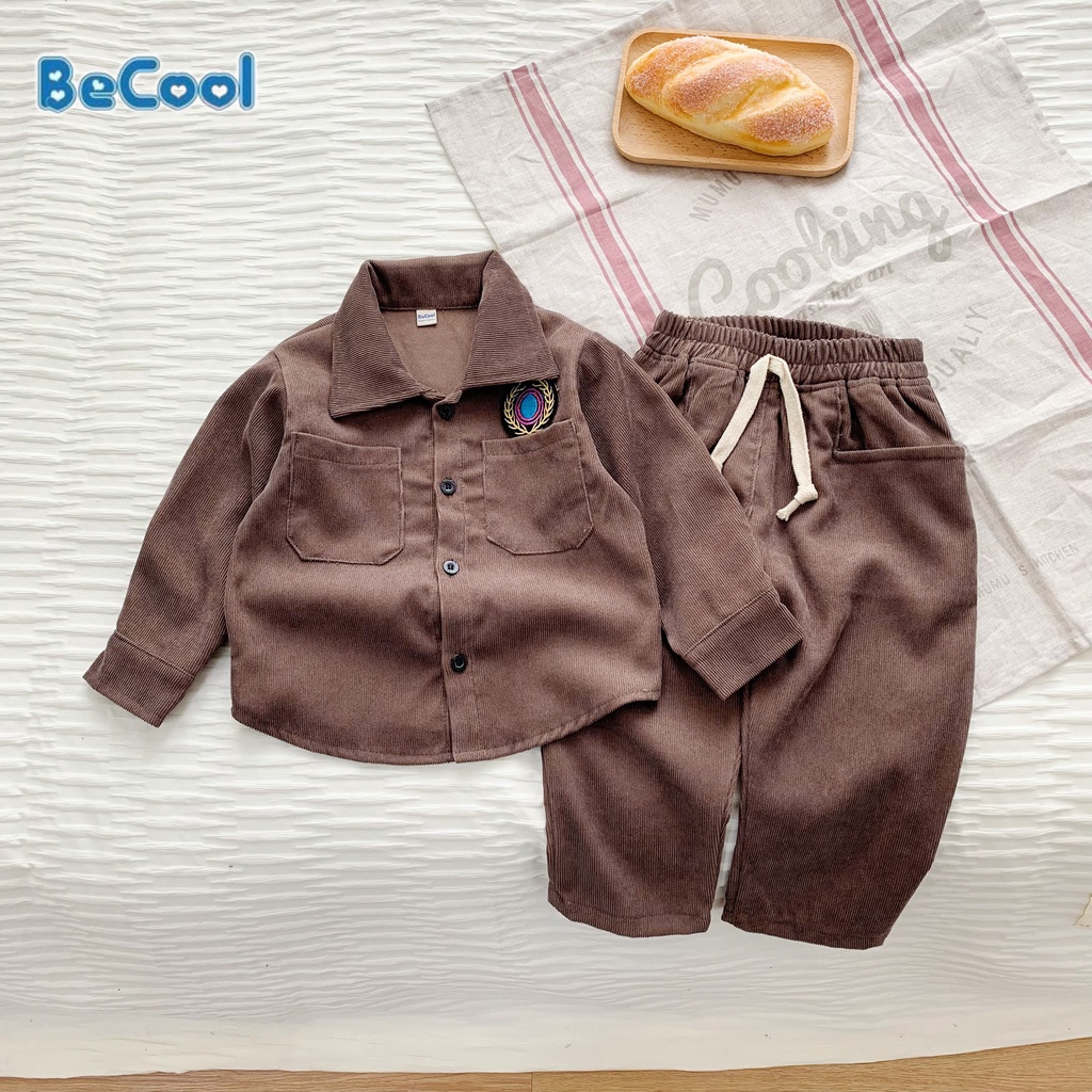 Đồ Bộ Bé Trai Bé Gái Chất Nhung Tăm Cao Cấp BeCool, Bộ Nhung Dài Tay 2 Túi Cho Bé Từ 10-27kg