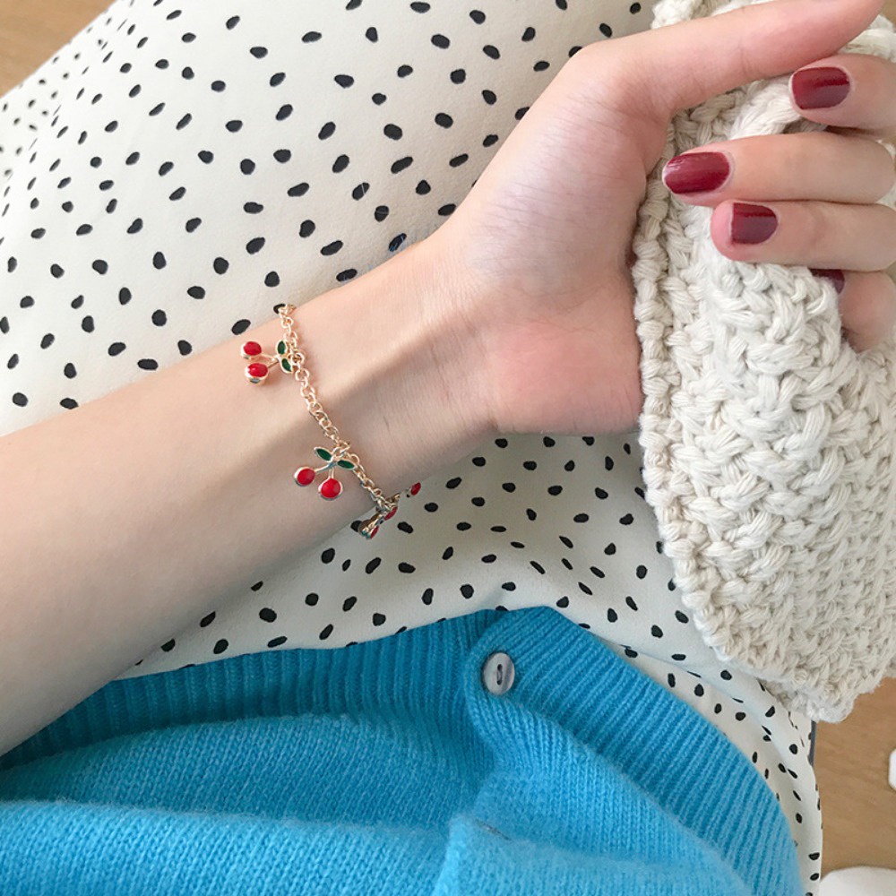 Vòng Tay Dây Xích Màu Đỏ cherry Thời Trang Cho Nữ