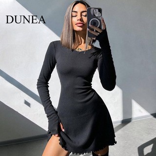 Dunea đầm mini cổ chữ v ôm eo buộc dây sau lưng phong cách đường phố thời trang cho nữ