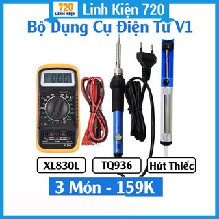 Combo sửa chữa điện tử 3 món đồng hồ điện tử XL830L + Mỏ hàn chỉnh nhiệt TQ936 + Hút thiếc chì mini đo điện, hàn mạch