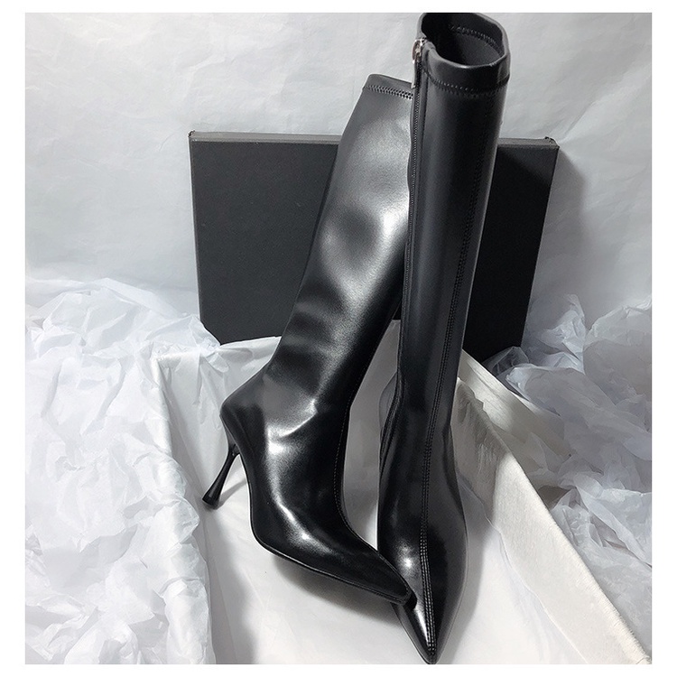 Giày Bốt Cao Gót Mũi Nhọn Màu Sắc Đơn Giản Phong Cách Hàn Quốc