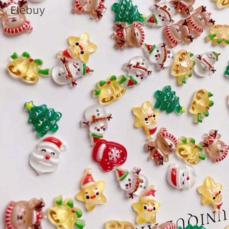 Set 10 Kẹp Tóc Nhựa Hình Người Tuyết Giáng Sinh mini Dễ Thương Phẳng Thuê-Mốt Bộ Sưu Tập Cây Cối