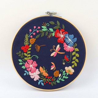DIY Embroidery Kit Beginner Pre-Printed Floral Pattern Cross Stitch with Hoop