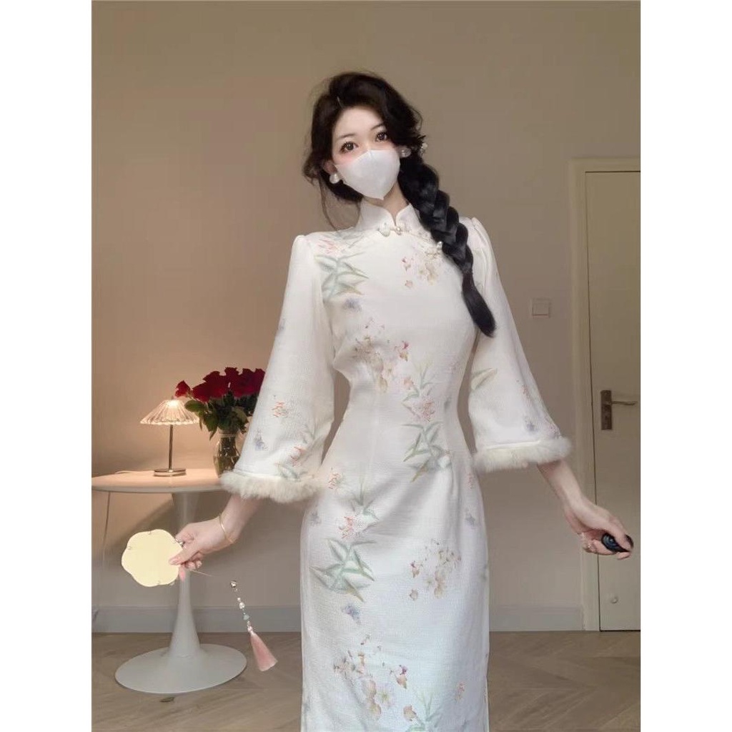 Đầm Sườn Xám Cách Tân Dáng Dài Phong Cách Trung Hoa Thời Trang Thu Đông Hàng Mới 20