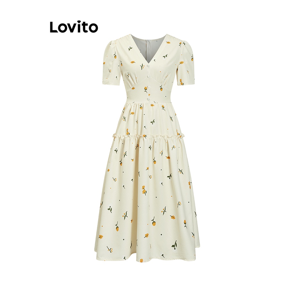 Đầm Lovito xếp nếp hoa nhí thường ngày cho nữ L71ED267