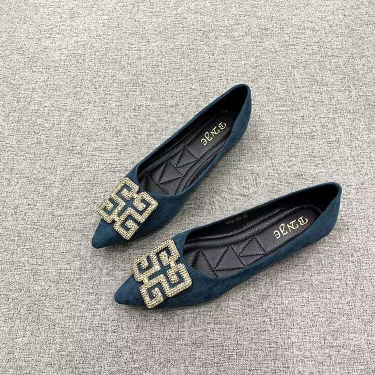 Giày Búp Bê Mũi Nhọn Đính Đá Sang Trọng Hợp Thời Trang Cho Bạn Gái