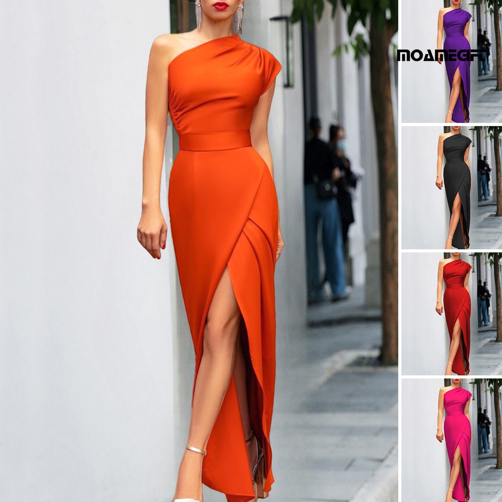 Đầm maxi Ôm Dáng Không Tay Lưng Cao Xẻ Tà Màu Trơn Cho Nữ