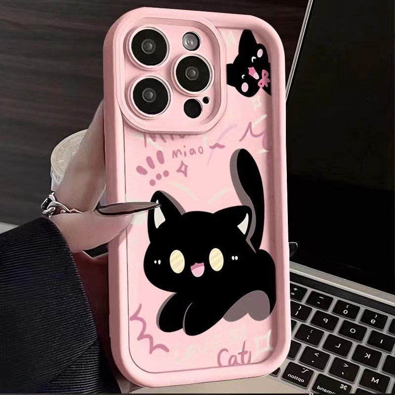 Corundum Ốp Điện Thoại silicon Mềm In Hình Cô Gái Và Mèo Hoạt Hình Cho iphone 7 8 14 15 plus x xs xr 11 12 13 14 pro max