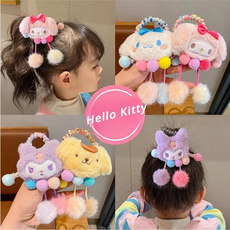 SANRIO Mới Dây Cột Tóc Cao Su Đính Bóng Lông Hoạt Hình kuromi Đáng Yêu Cho Bé Gái