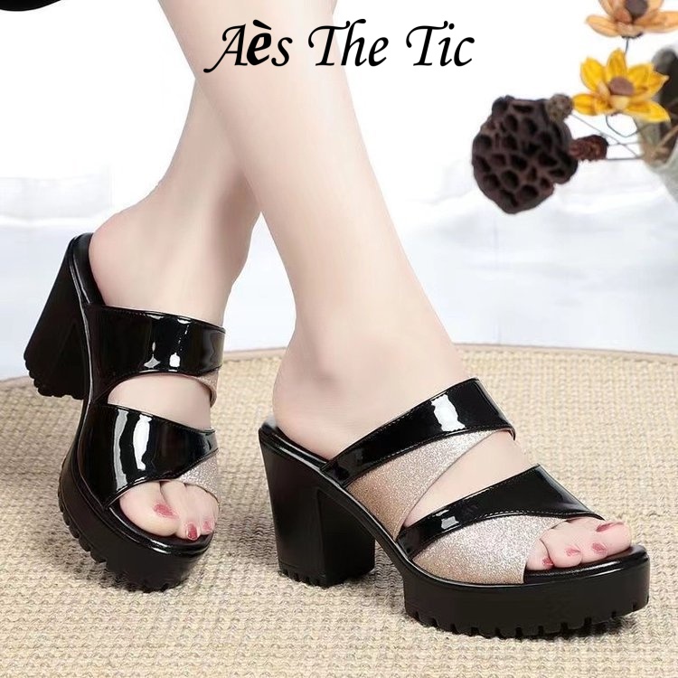 Aès  dép sandal nữ đế cao giày cao gót nữ đi chơi giày sandal cao gót mũi hở mẫu mới Lót êm ái Bảnh bao Phong cách đơn giản Chống thấm nước FGL23C05L1 49Z231205