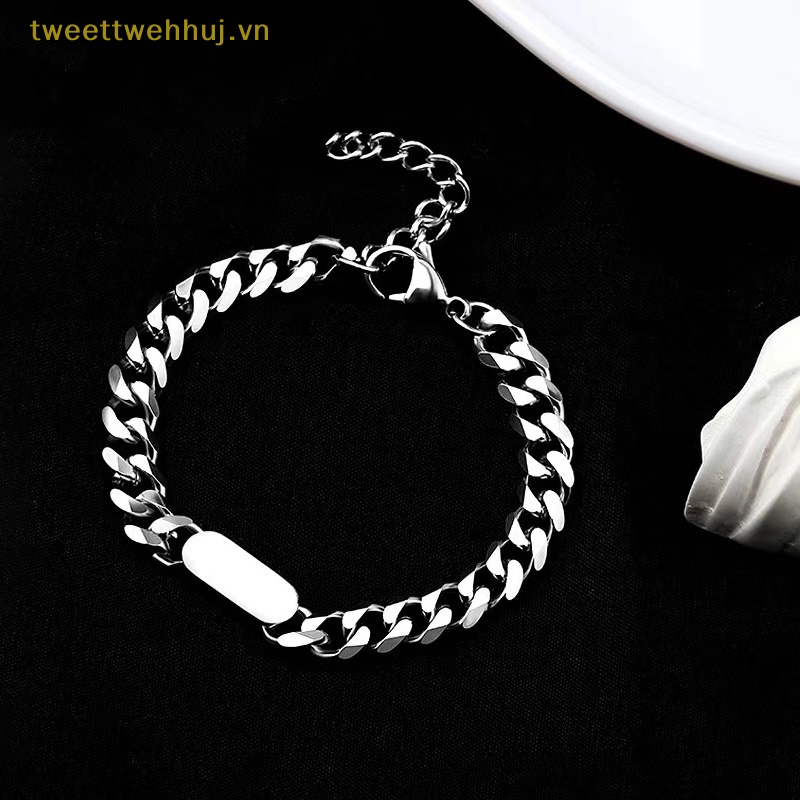 Tweehuj Vòng Tay Thép Titan Mặt Vuông Đơn Giản Cá Tính Phong Cách hip-hop Hợp Thời Trang