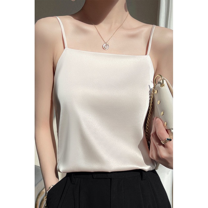 Áo Hai Dây Vải satin Màu Trắng Thời Trang Mùa Hè 2023 Phong Cách Mới Cho Nữ