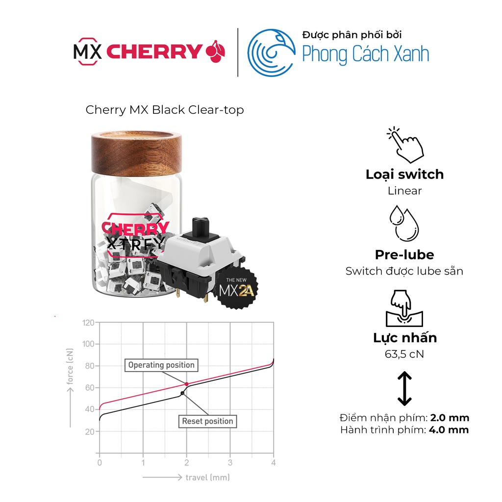 Switch bàn phím cơ Cherry MX2A RGB | Pre-lube  - Hàng chính hãng