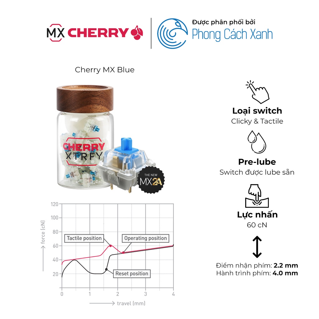 Switch bàn phím cơ Cherry MX2A RGB | Pre-lube  - Hàng chính hãng