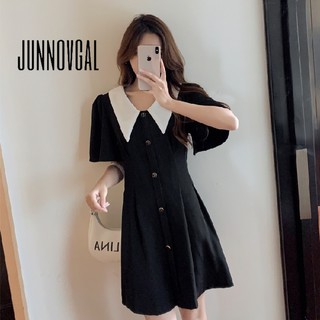 JUNNOVGAL Nữ Mini Đầm Thời Trang Phong Cách Mới Tương Phản Màu Sắc Cổ Xuống Tay Dài