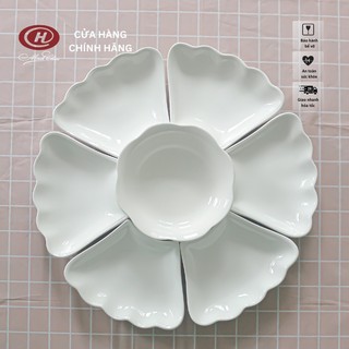 Bộ bát đĩa hoa mặt trời trắng trơn - set bát đĩa cúng gia tiên