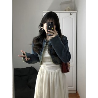 iMaodou Áo Khoác denim Phong Cách hong kong Cổ Điển Thời Trang Mùa Thu Hàng Mới Dành Cho Nữ