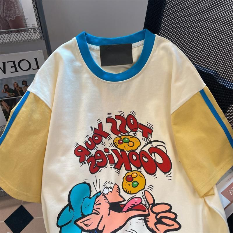 áo thun oversize nam，Tay áo ngắn in cộng với kích thước Hồng Kông phong cách cổ điển mùa hè thời tra