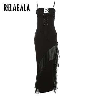 RelaGala Nữ Mới Thời Trang Đơn Giản Màu Trơn Suspender Dây Đeo Gợi Cảm Slim Dress