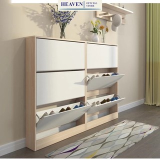 Tủ giày thông minh 3 cánh lật cánh trắng khung màu gỗ , thương hiệu Heaven - HV620