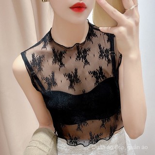Áo Len Lưới Sát Nách Dáng Ngắn Phối Ren Xuyên Thấu Kiểu Pháp Dễ Phối Đồ Cho Nữ VN3