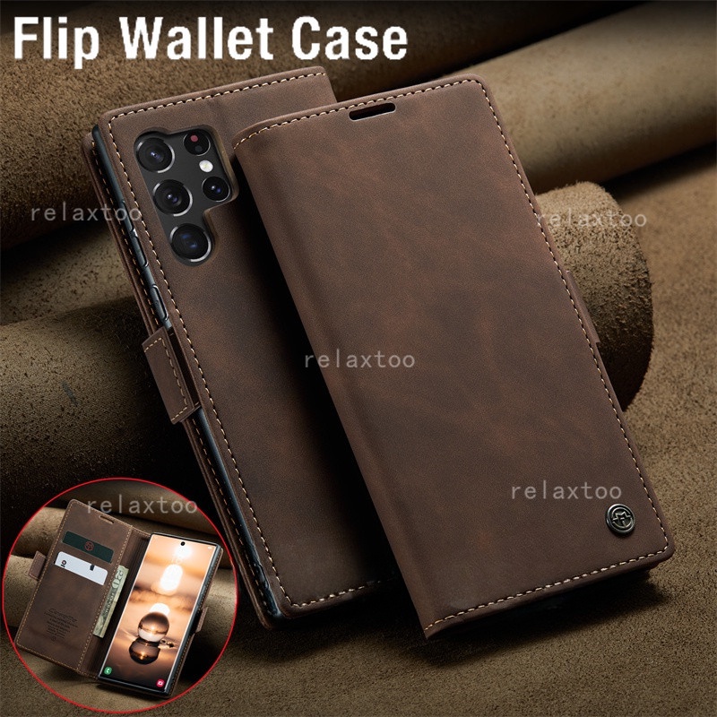 Samsung S24 Flip Matte Leather Casing For Samsung Galaxy S24 S23 Ultra Plus FE S23+ S24+ S24Ultra S2