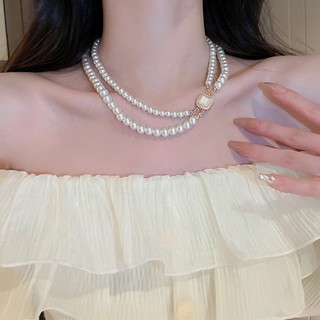Vòng cổ Hai Lớp Đính Ngọc Trai Đơn Giản Phong Cách Pháp