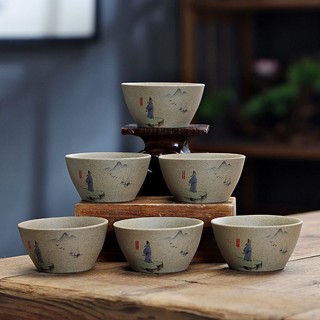 Cốc trà nhỏ Kung Fu 6 chiếc Cốc trà đơn bằng gốm Cốc trà cát tím Bát trà Longquan Celadon Bộ đồ đá trắng Cốc trà LPGQ
