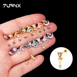 1 Khuyên Xỏ Sụn Tai Bằng Thép Không Gỉ Hình Trái Tim Mặt Trăng Đính Đá Zircon Helix Lobe